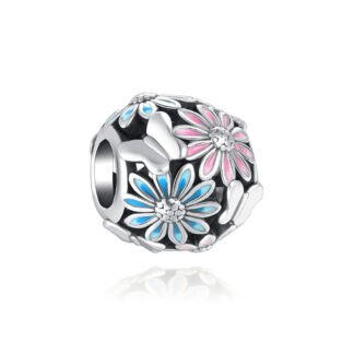 Blue and Pink Flowers and Butterfly Charm