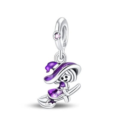Purple Witch Girl Riding Broom Charm