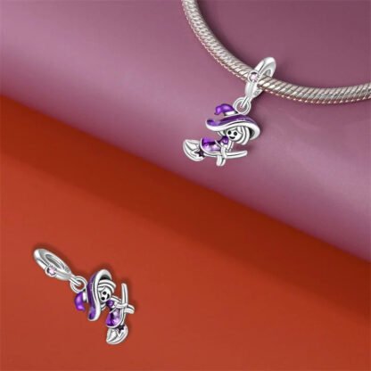 Purple Witch Girl Riding Broom Charm - Image 2