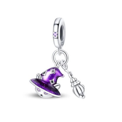 Cat Head Purple Witch Hat Charm