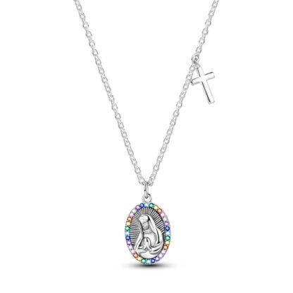 Virgin Mary Cross Silver Necklace