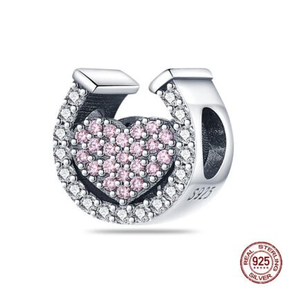 White and Pink Gems Decorated Horseshoe Charm