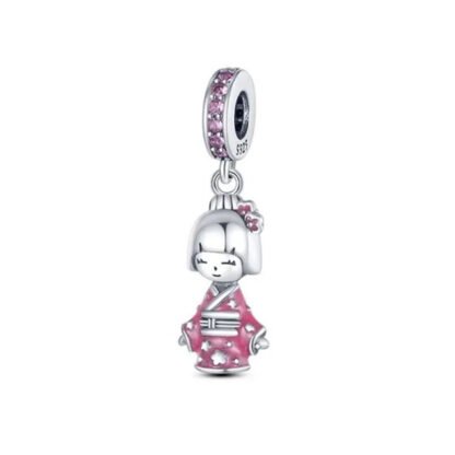 Japanese Girl in Pink Kimono Charm