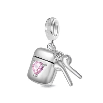 Silver Earphones Airpod Pink Gem Charm