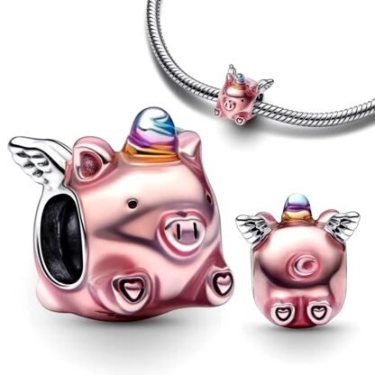 Mythical Cute Pink Unicorn Pig Charm - Image 2