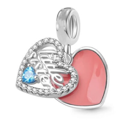 Sibling Love Little Sister Blue Gem Heart Charm