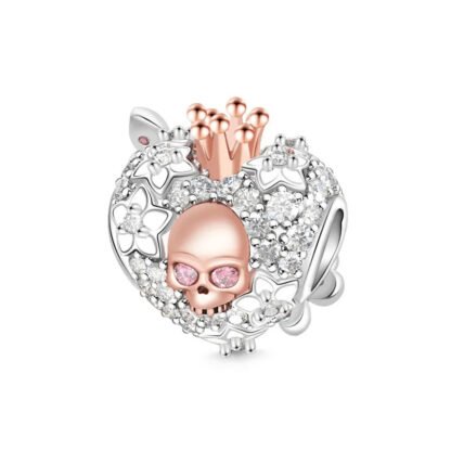 Detailed Rose Gold Crowned Skull Futuristic Petals Charm