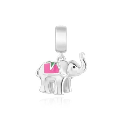 Silver Baby Elephant Pink Coat Charm