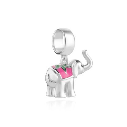Silver Baby Elephant Pink Coat Charm - Image 2