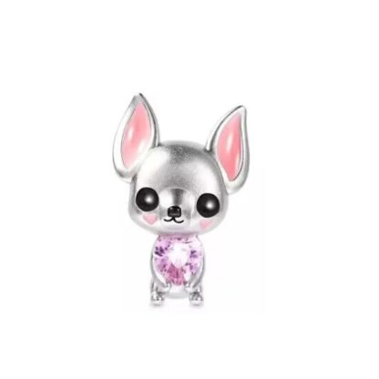 Friendly Small Dog Puppy Long Ears Pink Gem Charm