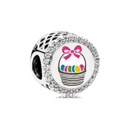 Easter Eggs Basket Pink Ribbon Bow Charm