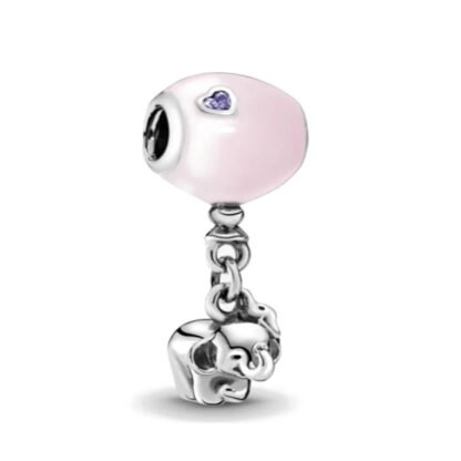 Pink Grip Purple Hear Silver Elephant Charm