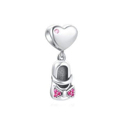 Silver Heart Pink Bow Slipper Shoe Charm