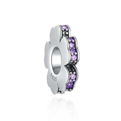 Simple Silver Flat Flower Purple Gems Charm