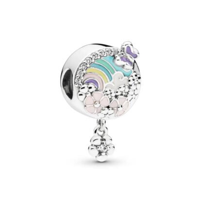 Pastel Rainbow Pink and Silver Flowers Charm