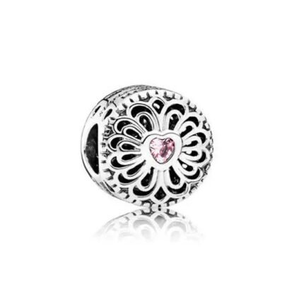 Pink Heart Gem Floral Details Charm