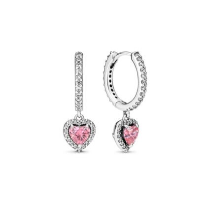 Crystal Heart Silver Hoop Earrings
