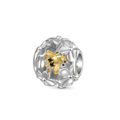 Sphere Golden Bee on Flowers Charm