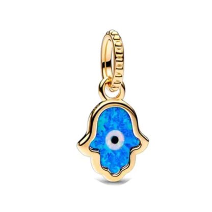 Golden Blue Hamsa Hand Charm