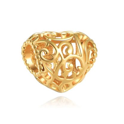 Hollowed Golden Ornate Heart Charm