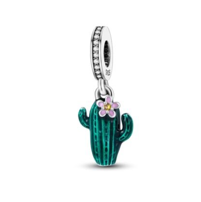 Dark Green Small Cactus Pink Flower Charm