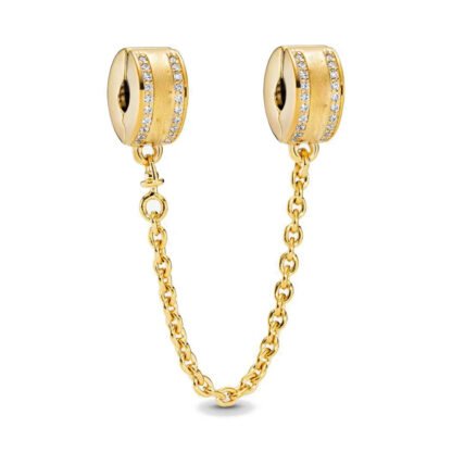 White Gem Rows Gold Chain Charm