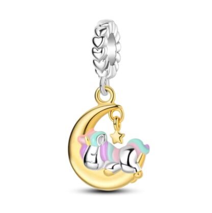 Unicorn Sleeping on Golden Moon Charm