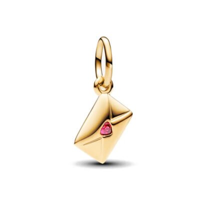 Gold Love Mail Pink Heart Charm