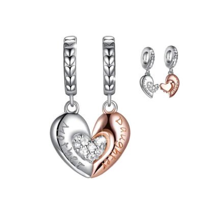 Detachable Mother Daughter Love Heart Halves Charm