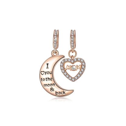 Golden Mom Love Moon Crescent and Heart Charm