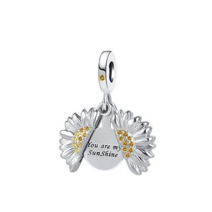 Silver Open Sunflower Halves My Sunshine Charm