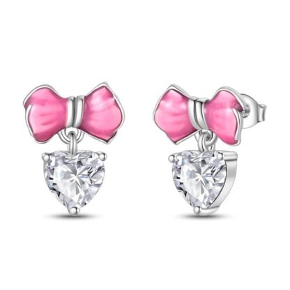 Bow Crystal Silver Stud Earrings