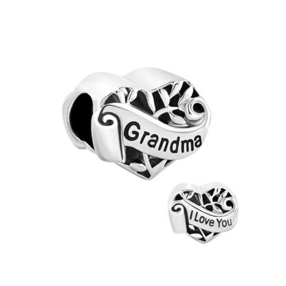 Silver Black Heart Vines Grandma Love Charm