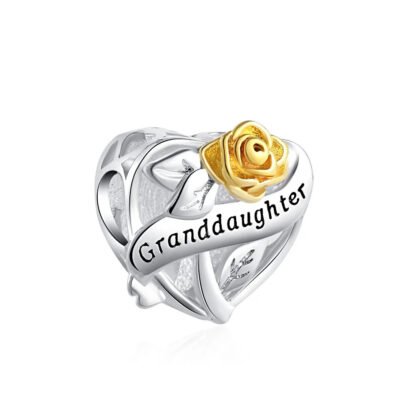 Silver Heart Granddaughter Love Golden Rose Charm