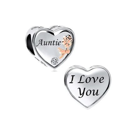 Silver Heart Rose Gold Flower Auntie Charm