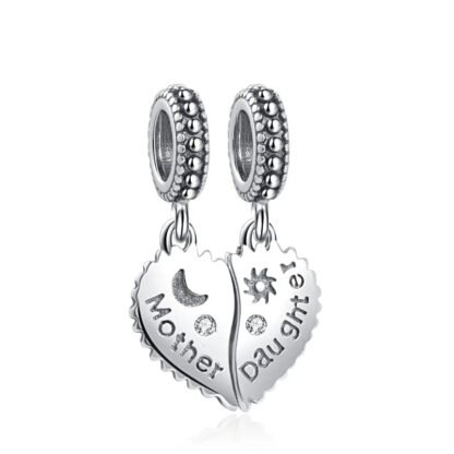 Silver Cosmic Mother Daughter Heart Halves Charm