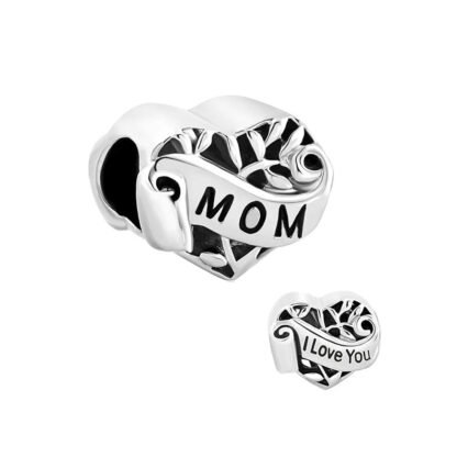 Silver Black Heart Vines Mom Love Charm