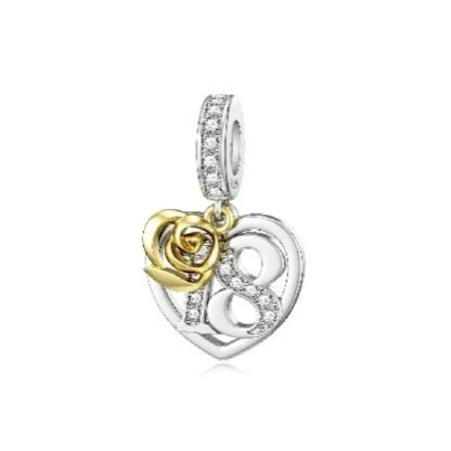 Heart 18 Gold Rose Charm