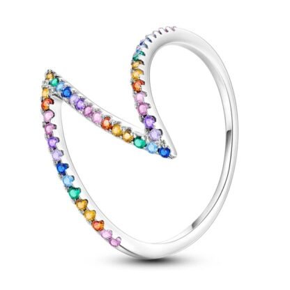 Z Rainbow Crystal Silver Ring