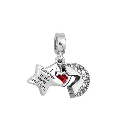 Closeable Star Heart Red Gem Charm