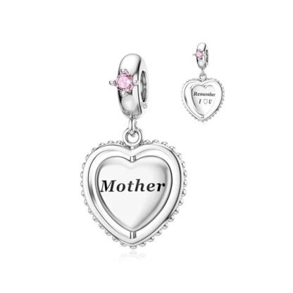 Silver Heart Mother Memorial Pink Gem Charm