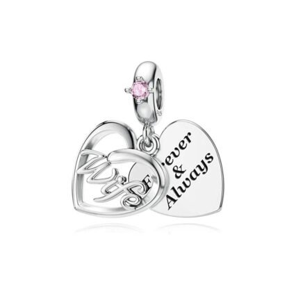 Silver Heart Wife Forever & Always Pink Gem Charm