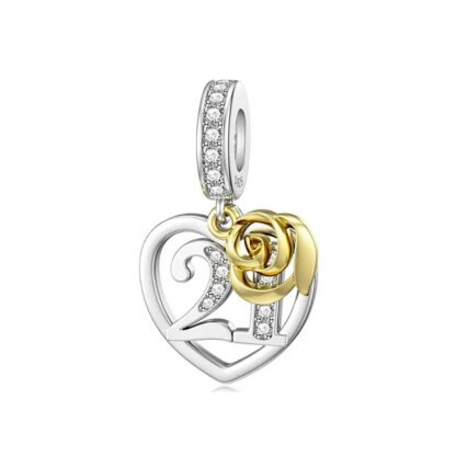 Heart 21 Gold Rose Charm