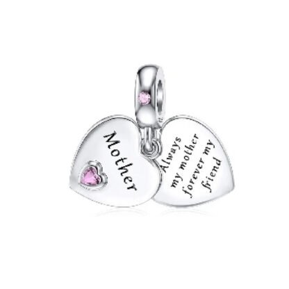 Silver Heart Mother Reminder Pink Gem Charm