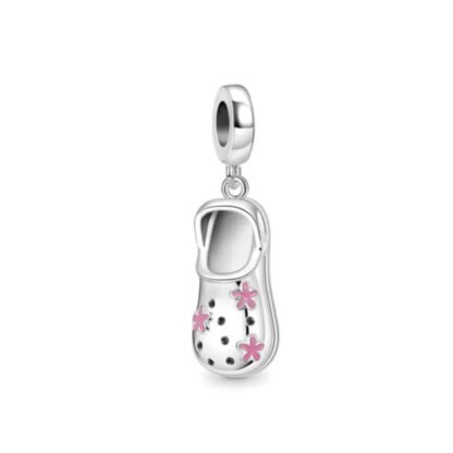 Slipper Shoe Pink Flowers Charm