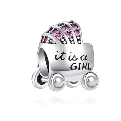 Baby Girl Carriage Pink Gems Charm