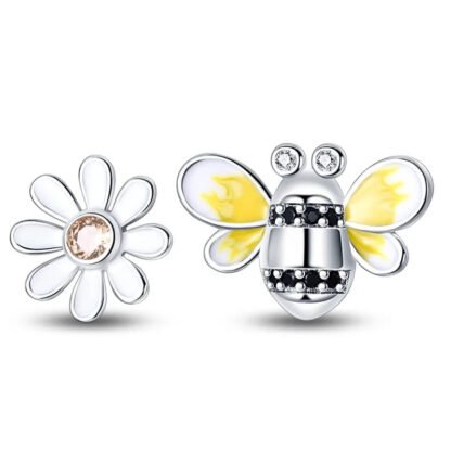 Bee Flower Silver Stud Earrings