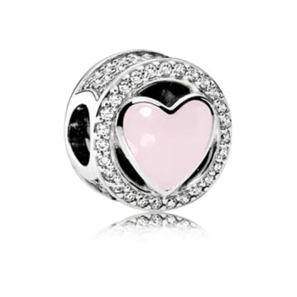 Pink Heart Round Charm