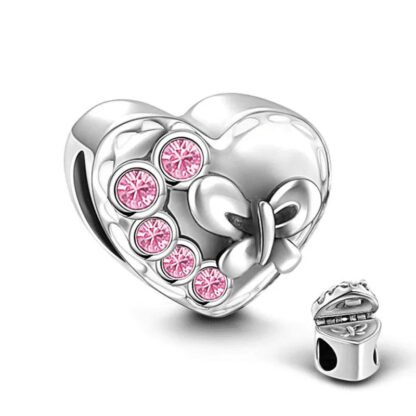 Heart Shaped Box Lid Butterfly Ribbon Charm