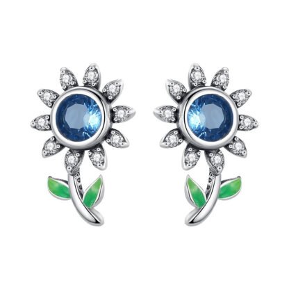 Blue Flower Silver Stud Earrings